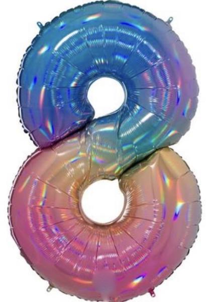 Folienballon - Zahl 8: Regenbogenfarben - ø 102cm